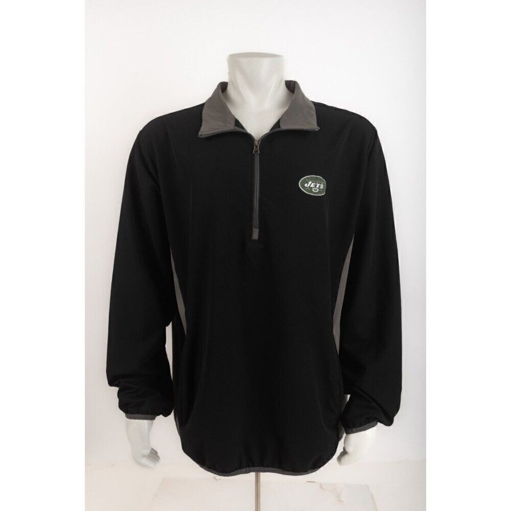 NFL Team Apparel Mens Jacket Pullover NY Jets Black Lightweight 1/4 Zip 2XL XXL